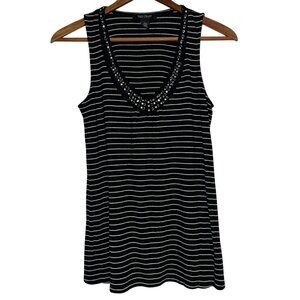White House Black Market Striped Sleeveless Top XS Black & White Embellished V-N